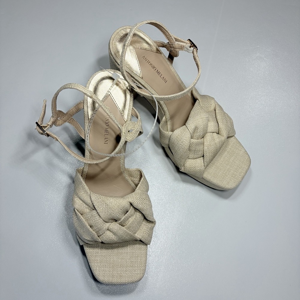 Antonio Melani Mya Platform Sandals Womens‎ 9.5 Linen Braided Block Heel NWT